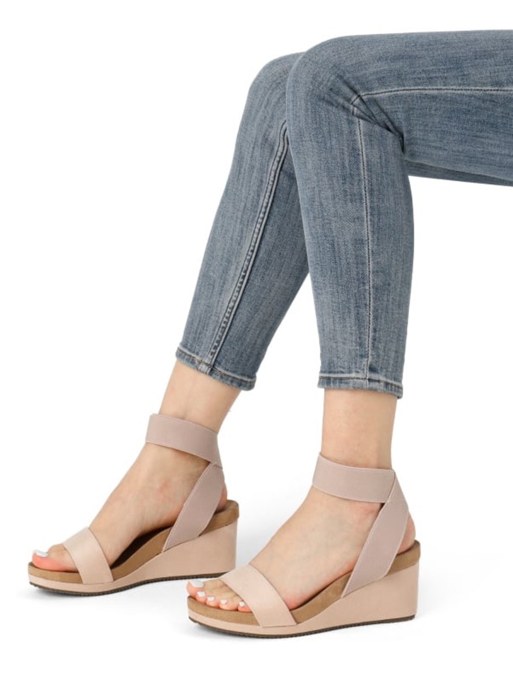 Dream Paris Ankle-Strap Wedge Sandal in Blush